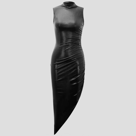 MICAS Dresses & Skirts - #10 NWT MICAS -  Metallic  BLACK Asymmetric Hem Sleeveless Midi Dress